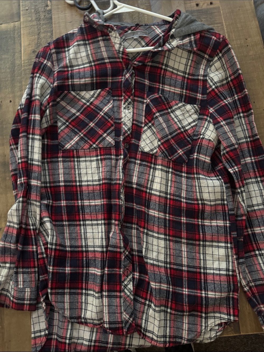 Red & Black Plaid Flannel Button-Up Shirt with Hood